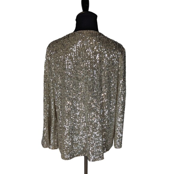 Alfani Blouse S Women's Gold Sequin Shimmer Long Flutter Sleeve Pullover Party - Picture 4 of 6